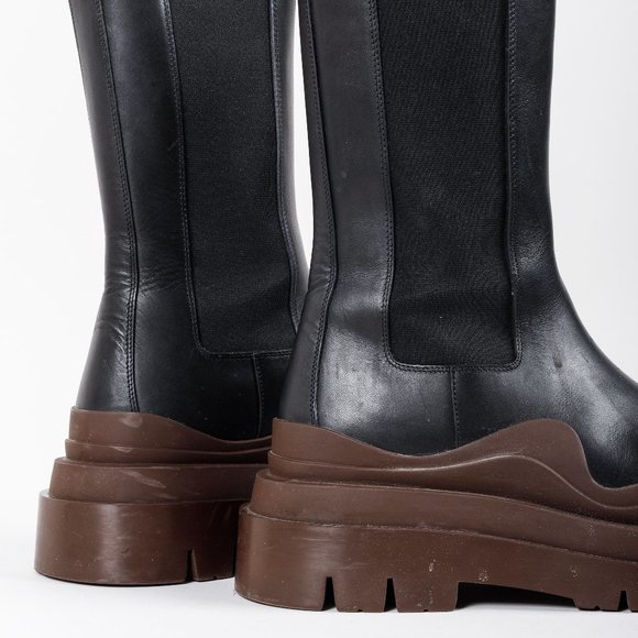 Bottega Veneta Black & Brown Tire Chelsea Boots - Picture 8 of 11